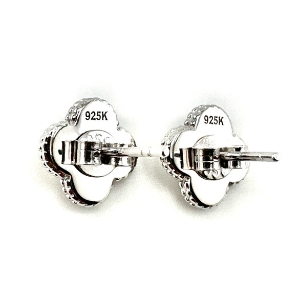 925 Solid Sterling Silver Luxury Mother of Pearl 4 Leaf Clover Stud Earrings - Picture 5 of 6